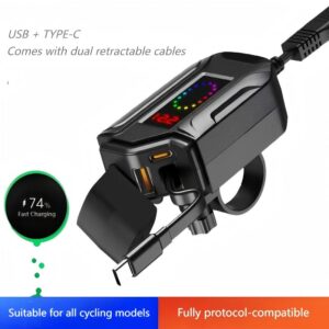 Universal Retractable Phone Charger for All Cycling Vehicles, Featuring a Built-in Fast-charging USB / Type-C cable
